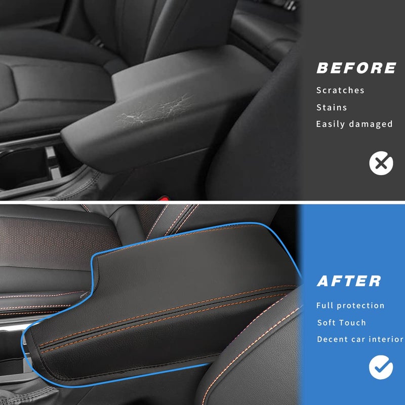 INTGET غطاء مسند ذراع وحدة التحكم المركزية للسيارة من INTGET لملحقات Subaru Crosstrek 2018 2019 2020 2021 2022 2023 Impreza 2017-2023 غطاء صندوق مسند ذراع جلدي غطاء وحدة التحكم الوسطى واقي مقعد (غرز برتقالية) - Image 2
